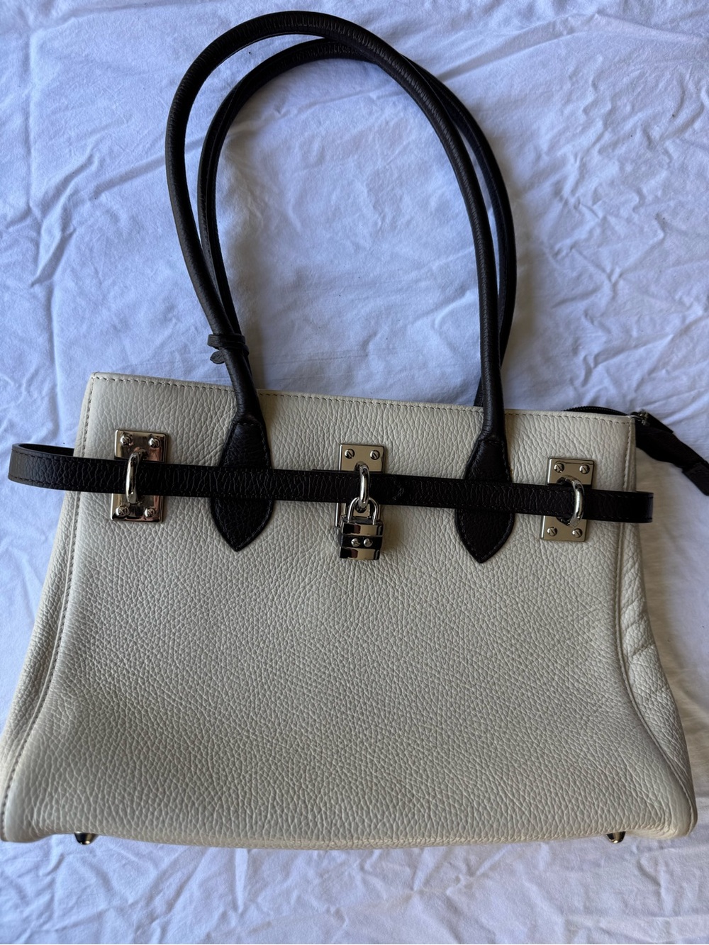 Cream and Black Two-Tone Satchel Handbag borse en pelle Italy